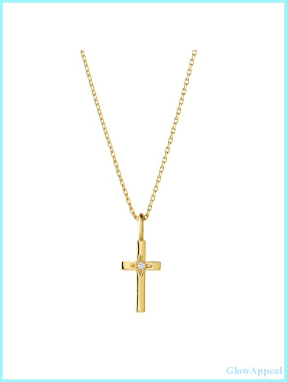14K Gold Dainty Cross Pendant Necklace with Moissanite - Religious Fine